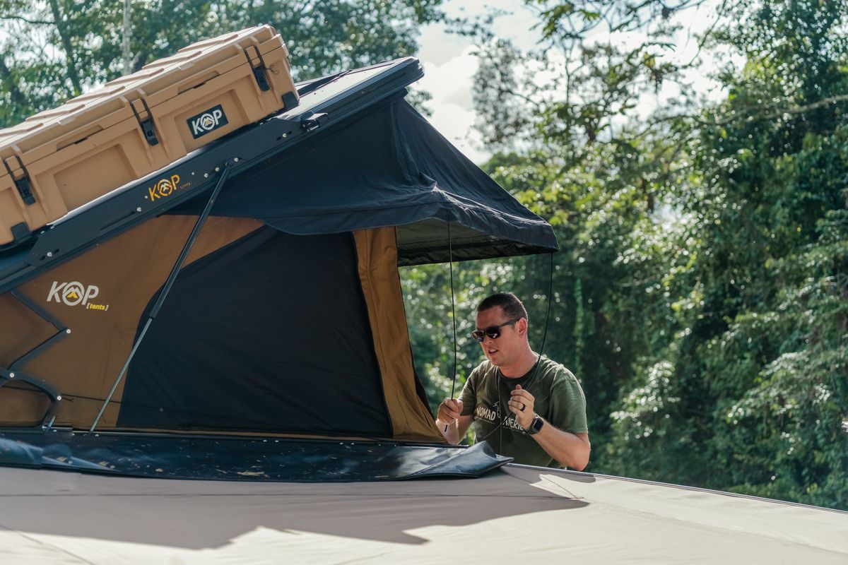 Close-up of the hard-shell rooftop tent on the Toyota 4Runner Premium