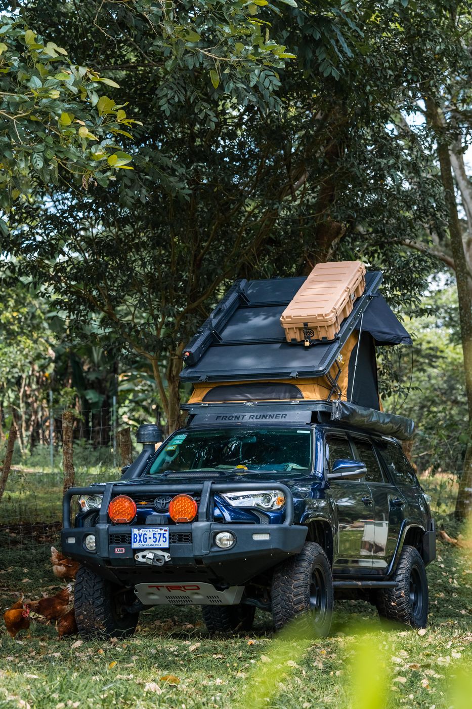 Front view of the Toyota 4Runner Premium with the rooftop tent open