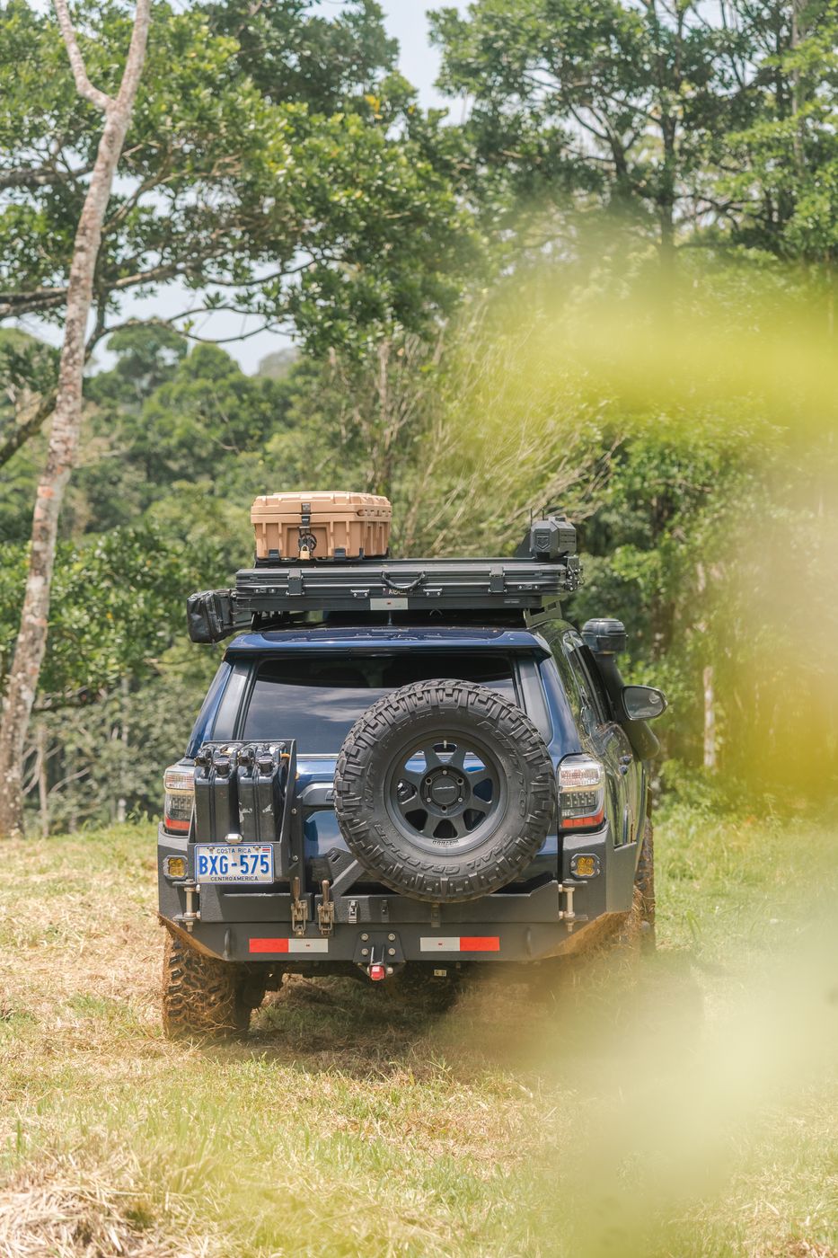 Rear of the Toyota 4Runner Premium with spare wheel and roof rack